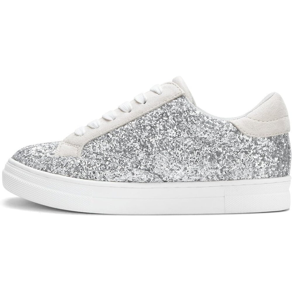 Womens Silver Rhinestone Glitter Star Low Top Comfortable Walking Sneakers Shoes - Picture 4 of 6